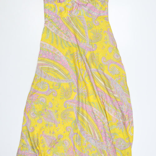 Warehouse Women Yellow Paisley Silk Halter Maxi Dress UK 12