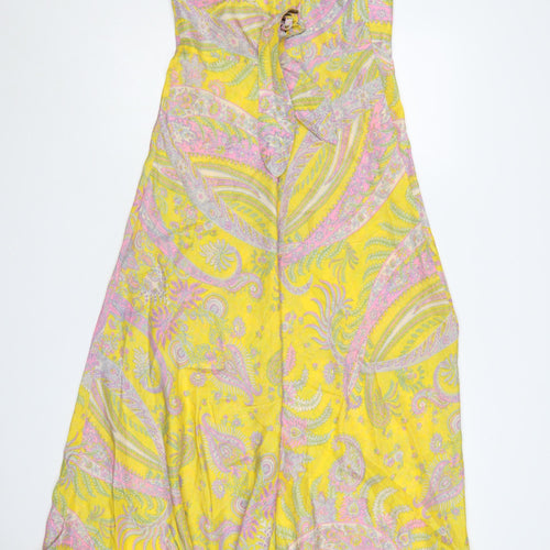 Warehouse Women Yellow Paisley Silk Halter Maxi Dress UK 12