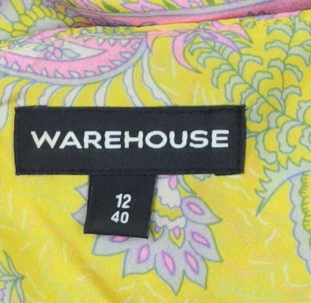 Warehouse Women Yellow Paisley Silk Halter Maxi Dress UK 12