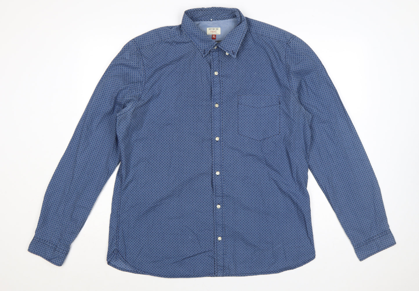 Next Men's Blue Geometric Button-Down Cotton Shirt XL