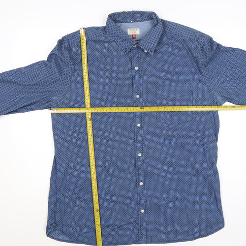 Next Men's Blue Geometric Button-Down Cotton Shirt XL