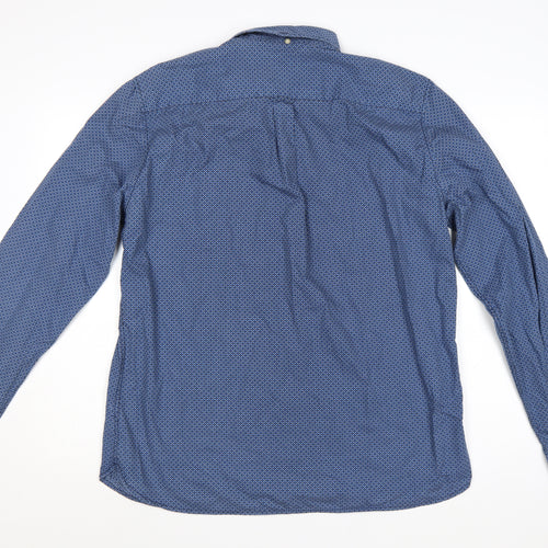 Next Men's Blue Geometric Button-Down Cotton Shirt XL
