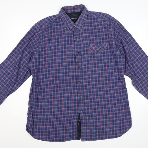 J. Hamptons and Sons Men's Blue Checked Cotton Button-Up Shirt XL