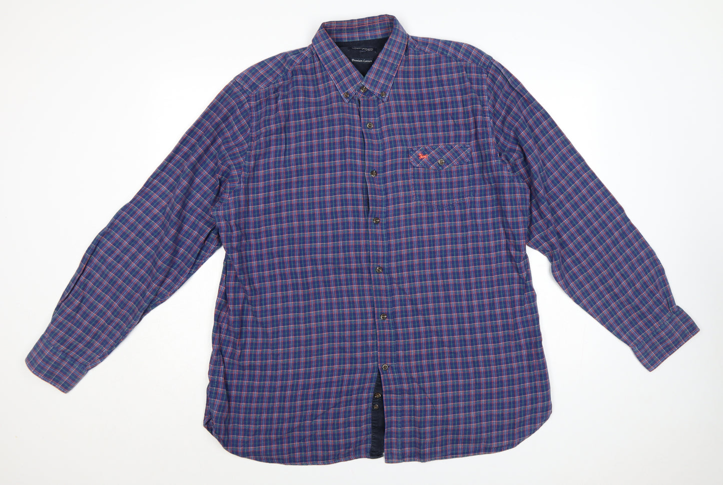 J. Hamptons and Sons Men's Blue Checked Cotton Button-Up Shirt XL