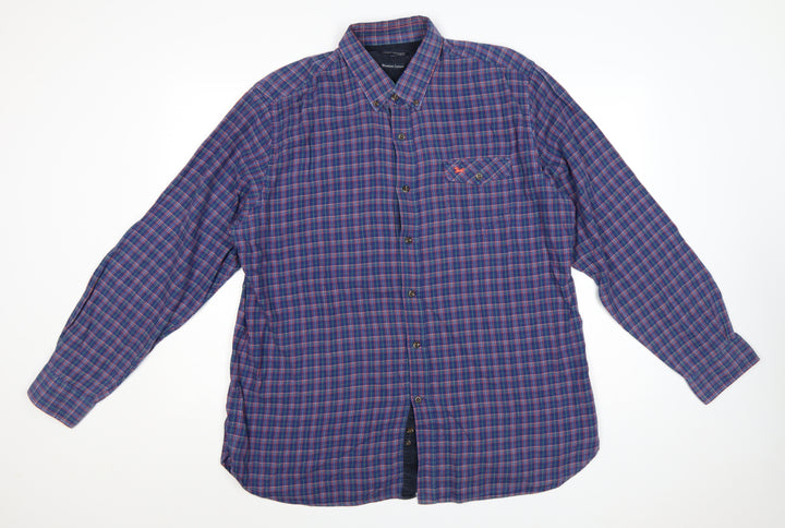 J. Hamptons and Sons Men's Blue Checked Cotton Button-Up Shirt XL