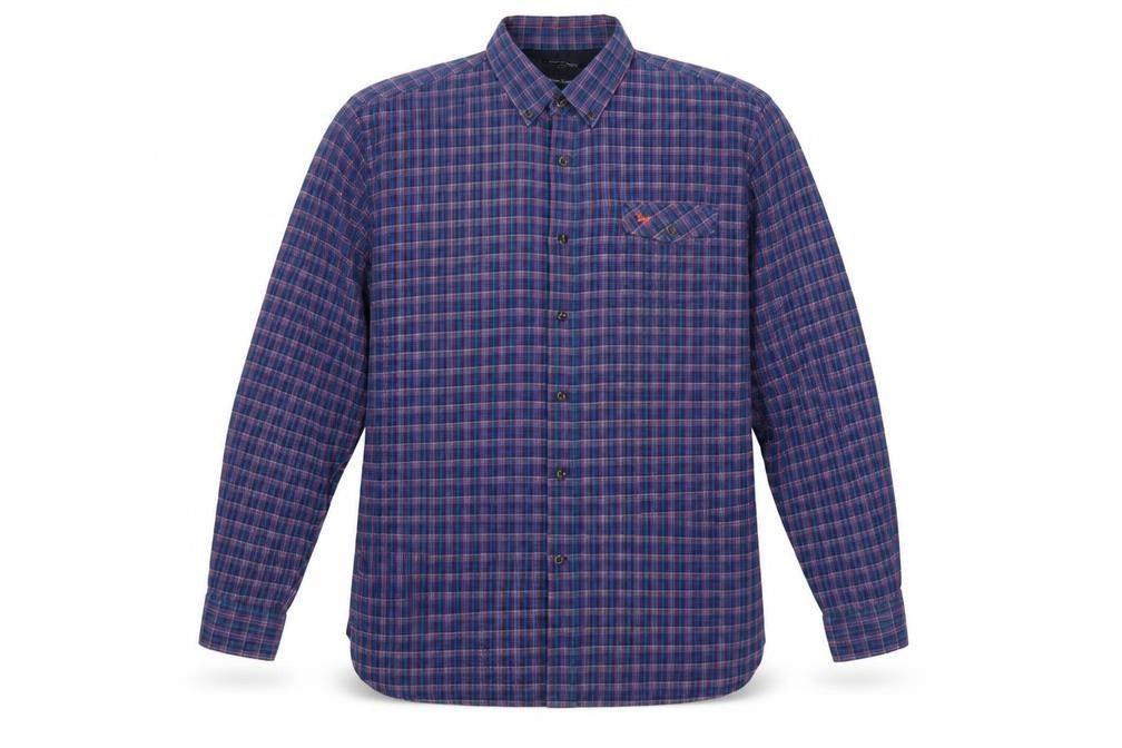 Front view of J. Hamptons and Sons Men's Blue Checked Cotton Button-Up Shirt XL