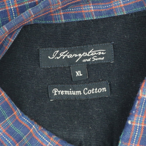 J. Hamptons and Sons Men's Blue Checked Cotton Button-Up Shirt XL