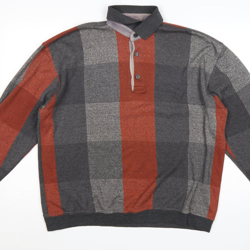 ATWARDSON Men's Grey Check Henley Jumper L Cotton Blend