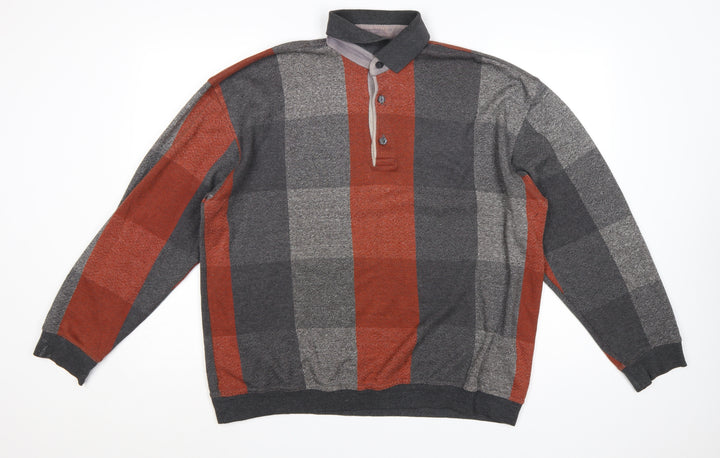 ATWARDSON Men's Grey Check Henley Jumper L Cotton Blend