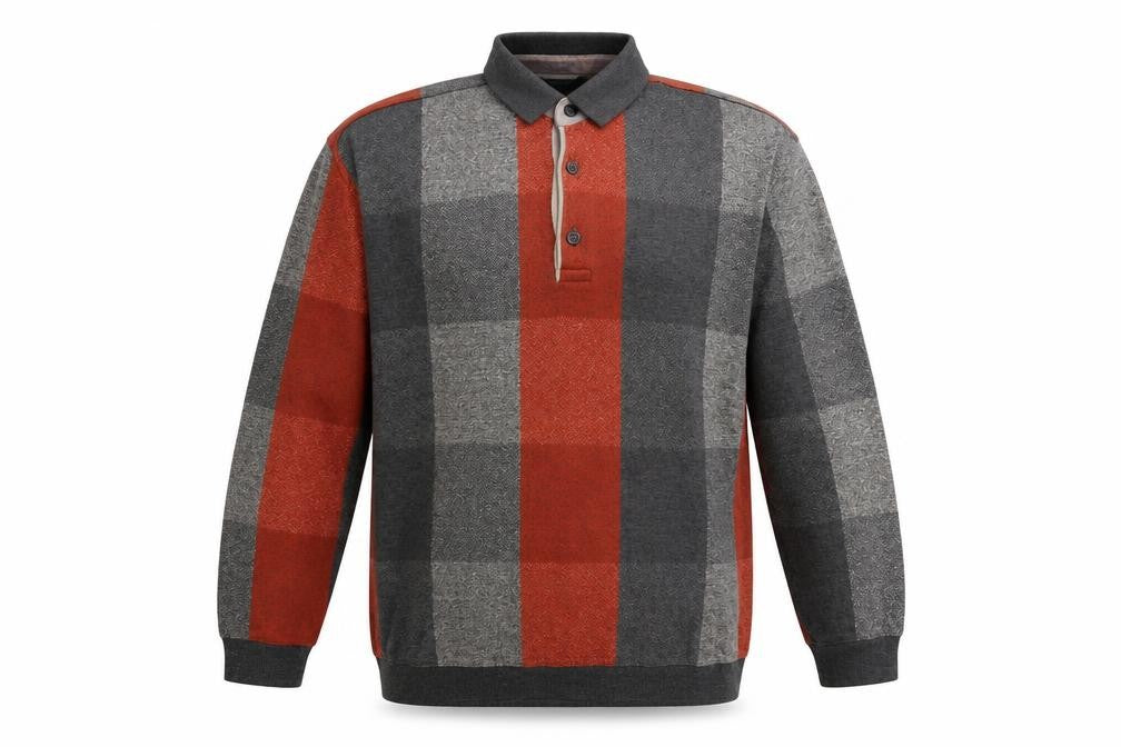 Front view of ATWARDSON Men's Grey Check Henley Jumper L Cotton Blend