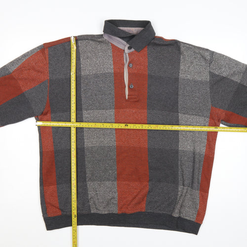 ATWARDSON Men's Grey Check Henley Jumper L Cotton Blend