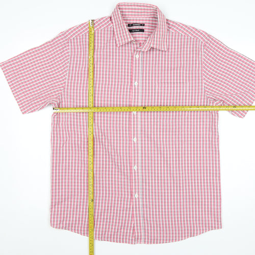 Dunnes Men’s Pink Check Short Sleeve Button-Up Shirt Size L