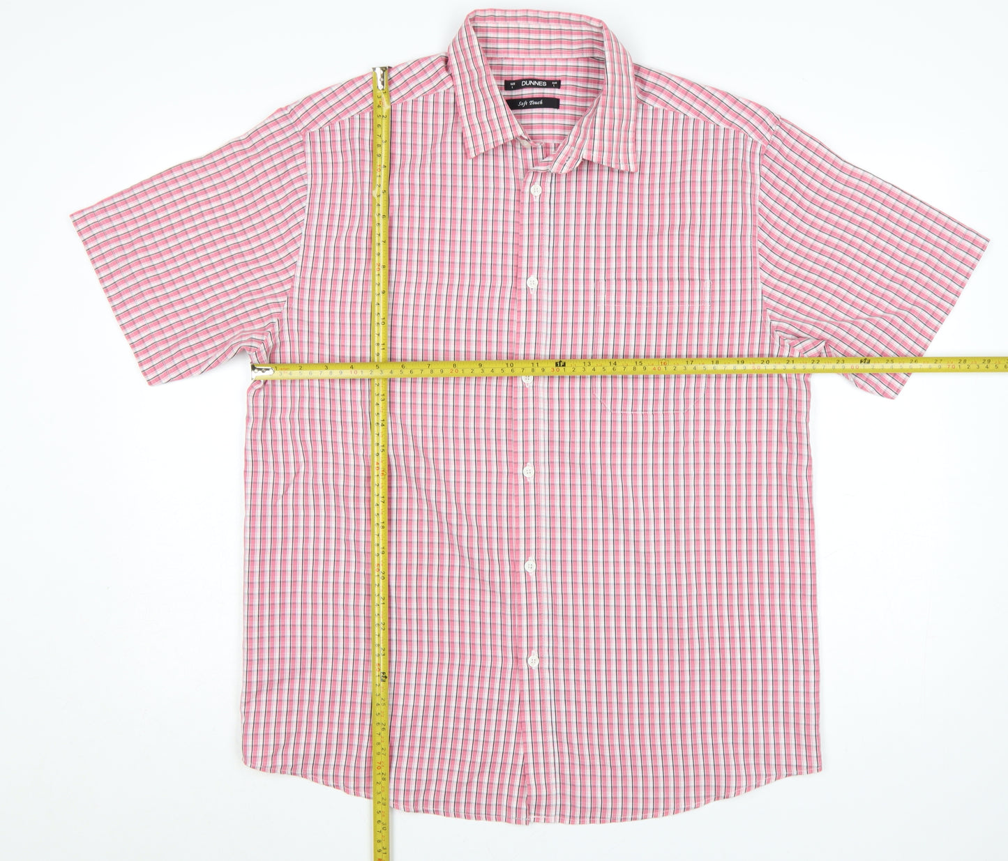 Dunnes Men’s Pink Check Short Sleeve Button-Up Shirt Size L