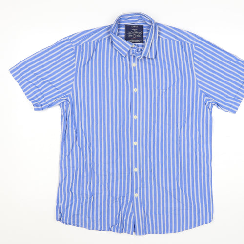 Dunnes Men's Blue Classic Fit Striped Short Sleeve Cotton Shirt M