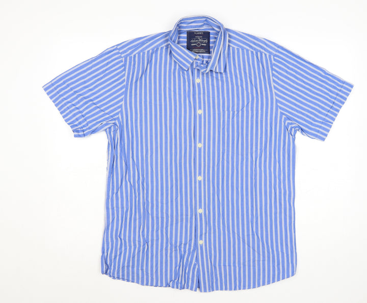 Dunnes Men's Blue Classic Fit Striped Short Sleeve Cotton Shirt M