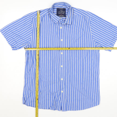 Dunnes Men's Blue Classic Fit Striped Short Sleeve Cotton Shirt M