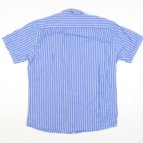 Dunnes Men's Blue Classic Fit Striped Short Sleeve Cotton Shirt M