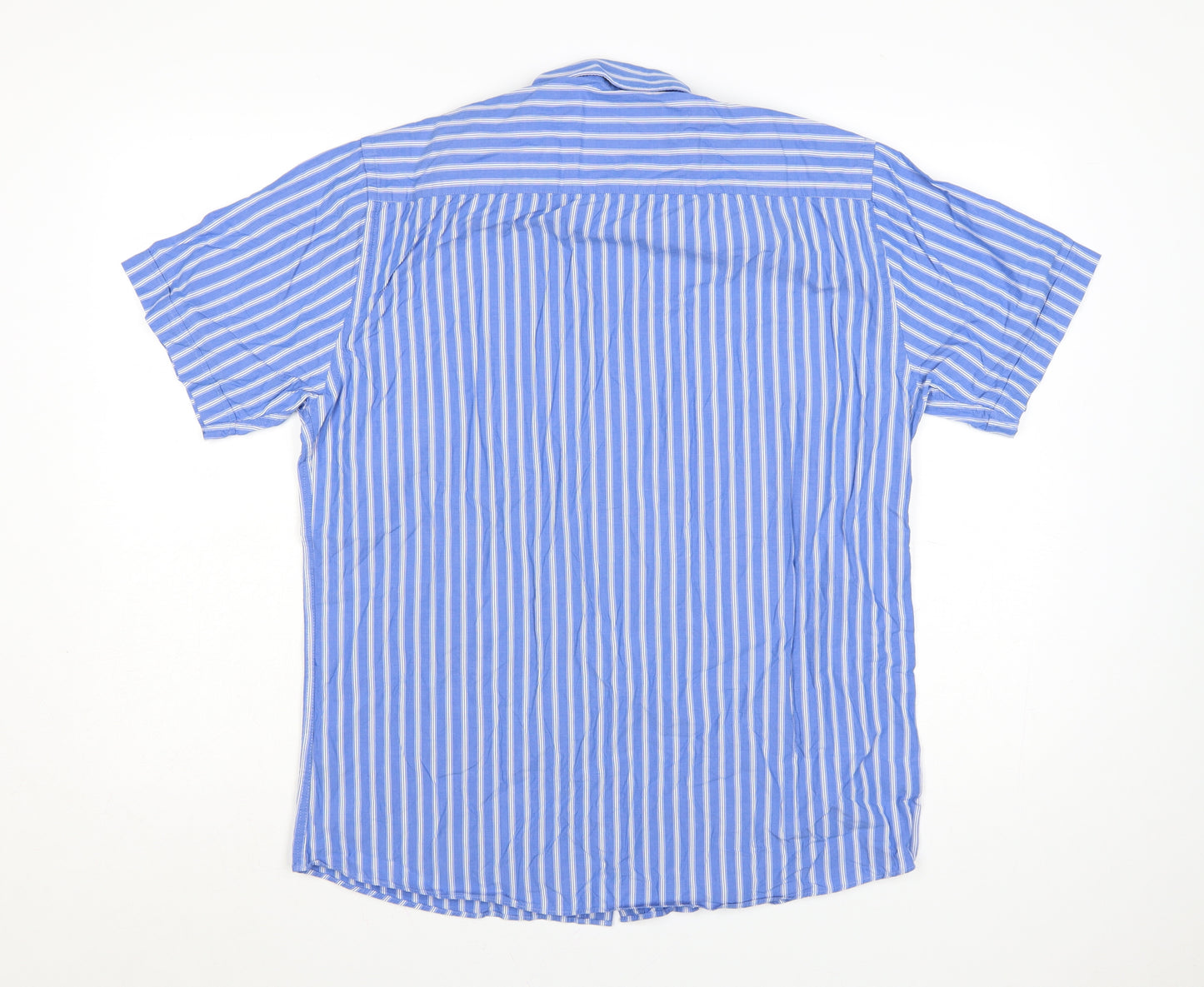 Dunnes Men's Blue Classic Fit Striped Short Sleeve Cotton Shirt M