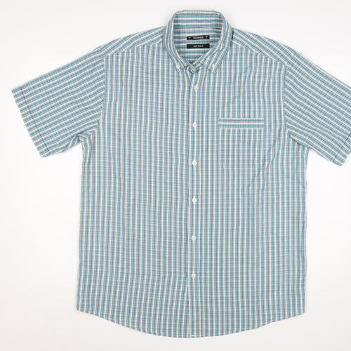 Dunnes Men Blue Check Short Sleeve Button-Down Shirt Size L