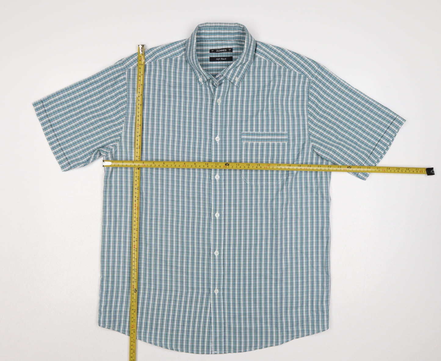Dunnes Men Blue Check Short Sleeve Button-Down Shirt Size L