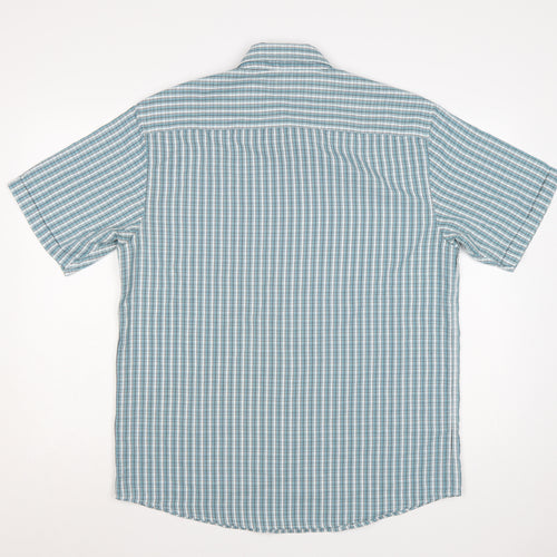 Dunnes Men Blue Check Short Sleeve Button-Down Shirt Size L