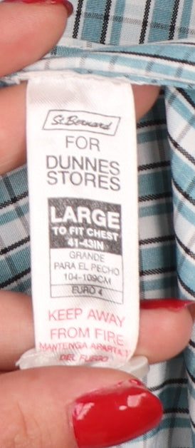 Dunnes Men Blue Check Short Sleeve Button-Down Shirt Size L