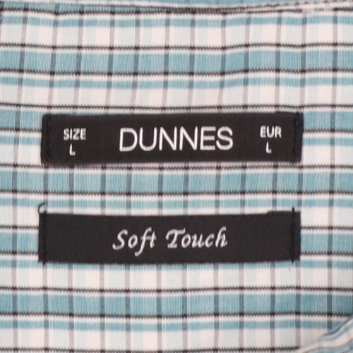 Dunnes Men Blue Check Short Sleeve Button-Down Shirt Size L