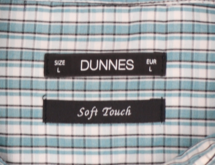 Dunnes Men Blue Check Short Sleeve Button-Down Shirt Size L