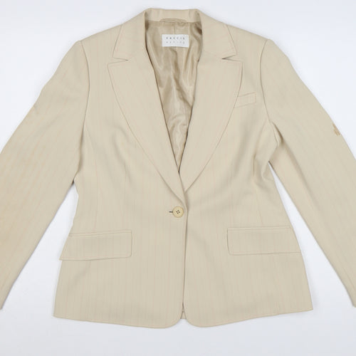 Precis Petite Beige Pinstripe Classic Blazer UK 12 Women's Tailored Jacket