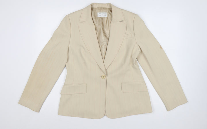 Precis Petite Beige Pinstripe Classic Blazer UK 12 Women's Tailored Jacket