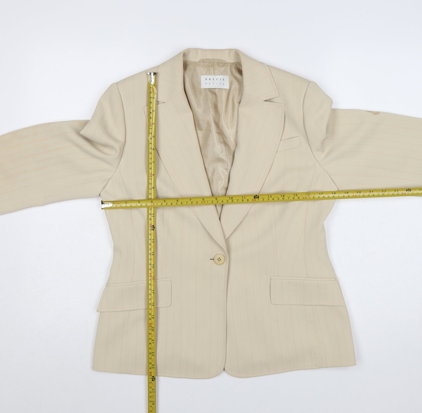 Precis Petite Beige Pinstripe Classic Blazer UK 12 Women's Tailored Jacket