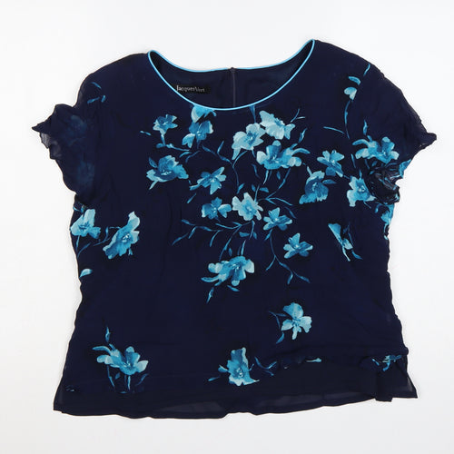 Jacques Vert Women’s Blue Floral Silk Tunic Blouse Size 16