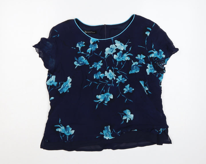 Jacques Vert Women’s Blue Floral Silk Tunic Blouse Size 16