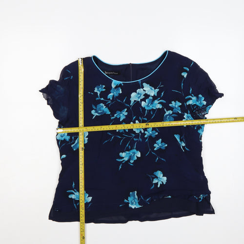 Jacques Vert Women’s Blue Floral Silk Tunic Blouse Size 16