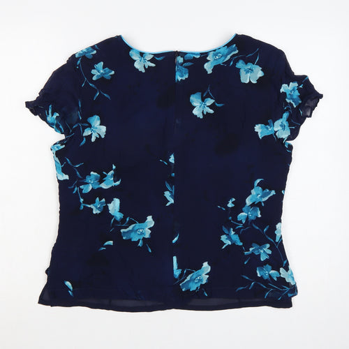 Jacques Vert Women’s Blue Floral Silk Tunic Blouse Size 16