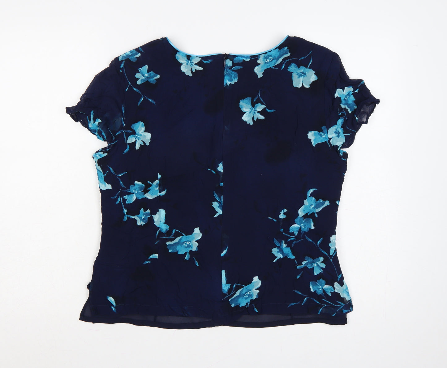 Jacques Vert Women’s Blue Floral Silk Tunic Blouse Size 16