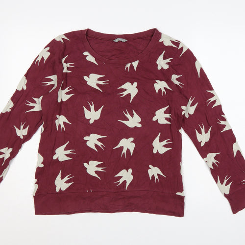 Marks and Spencer Women Burgundy Bird Print Cotton Pullover Sweatshirt Size 14
