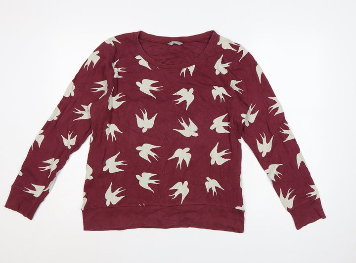 Marks and Spencer Women Burgundy Bird Print Cotton Pullover Sweatshirt Size 14