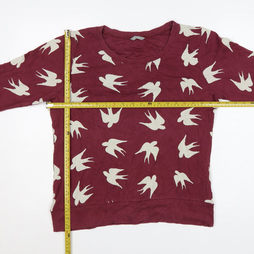 Marks and Spencer Women Burgundy Bird Print Cotton Pullover Sweatshirt Size 14