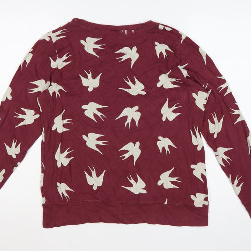 Marks and Spencer Women Burgundy Bird Print Cotton Pullover Sweatshirt Size 14