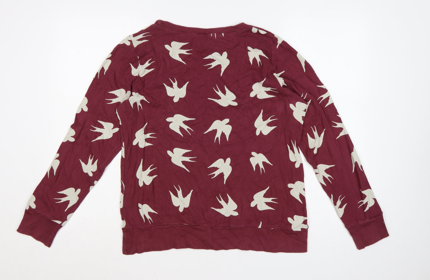 Marks and Spencer Women Burgundy Bird Print Cotton Pullover Sweatshirt Size 14