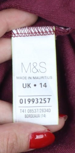 Marks and Spencer Women Burgundy Bird Print Cotton Pullover Sweatshirt Size 14