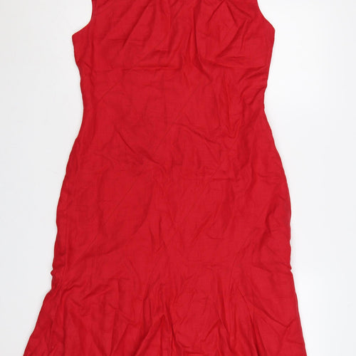Maggy London Women's Red Linen Sleeveless Sheath Dress Size 8