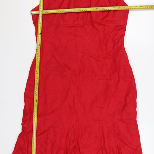 Maggy London Women's Red Linen Sleeveless Sheath Dress Size 8