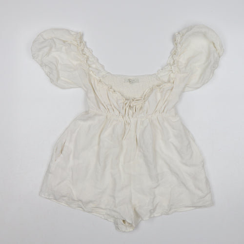 Urban Outfitters Women Ivory Puff Sleeve Playsuit Size S Rayon Blend