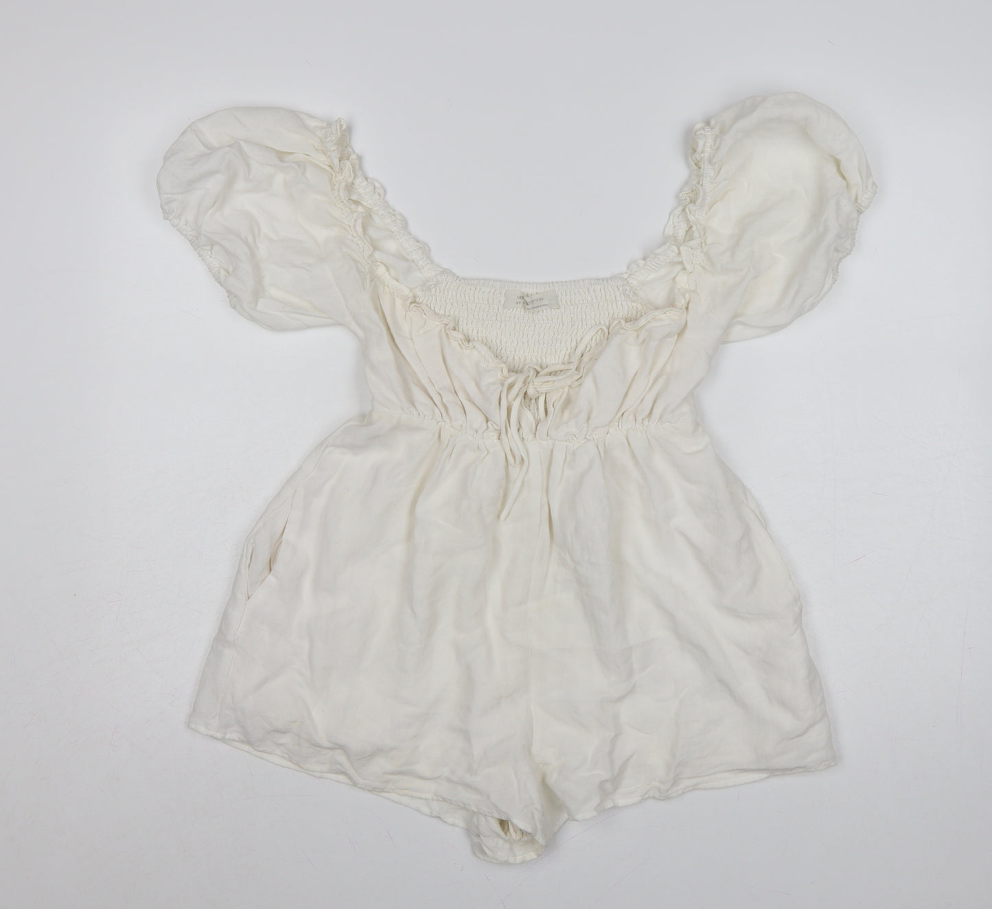 Urban Outfitters Women Ivory Puff Sleeve Playsuit Size S Rayon Blend