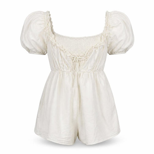 Urban Outfitters Women Ivory Puff Sleeve Playsuit Size S Rayon Blend