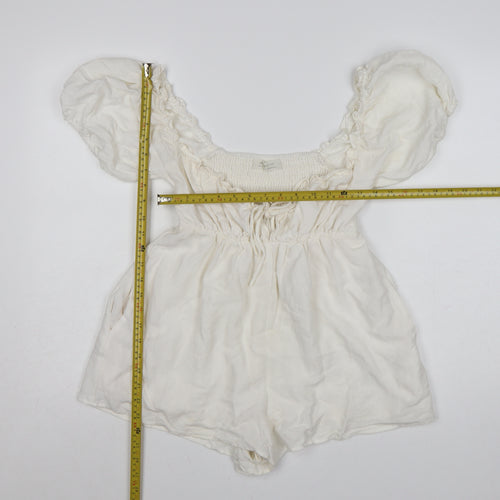 Urban Outfitters Women Ivory Puff Sleeve Playsuit Size S Rayon Blend