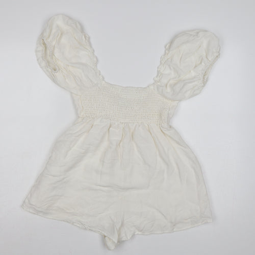 Urban Outfitters Women Ivory Puff Sleeve Playsuit Size S Rayon Blend