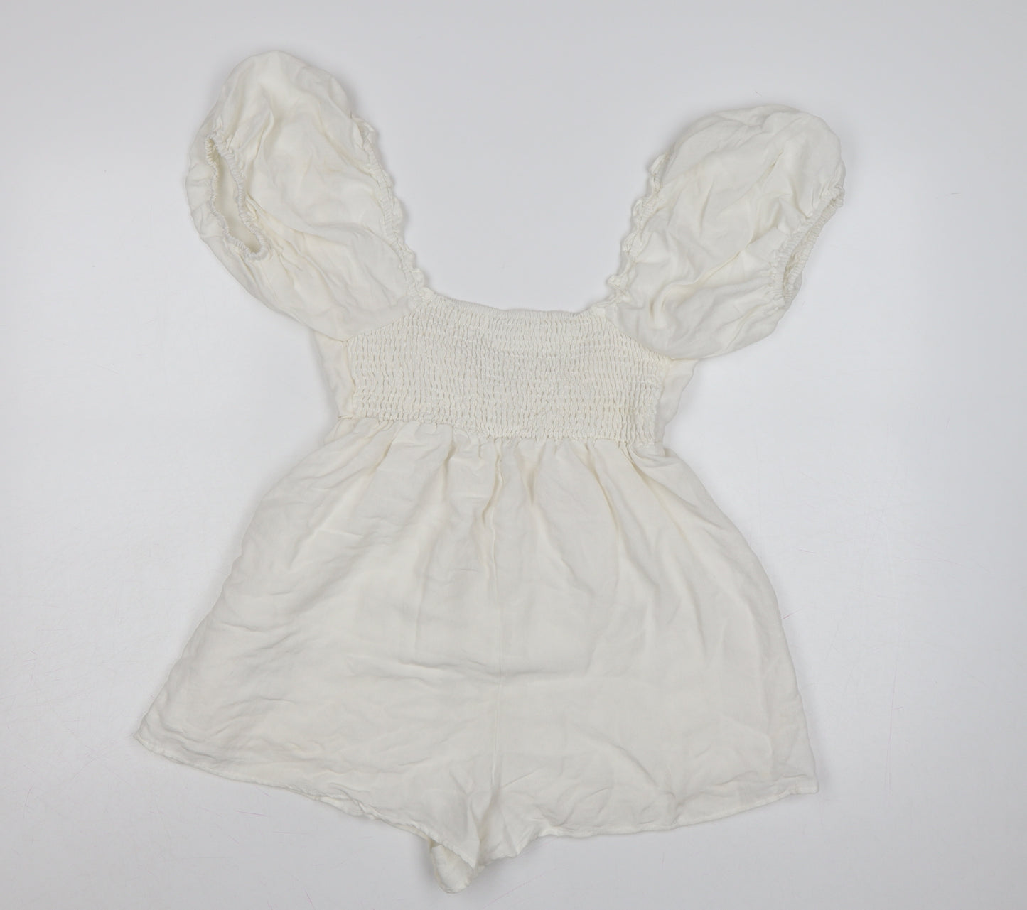 Urban Outfitters Women Ivory Puff Sleeve Playsuit Size S Rayon Blend